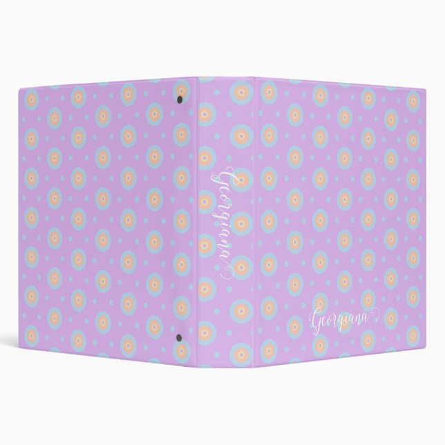 Custom Name Cute Pastel Rainbow Bullseyes Pattern 3 Ring Binder (Background)