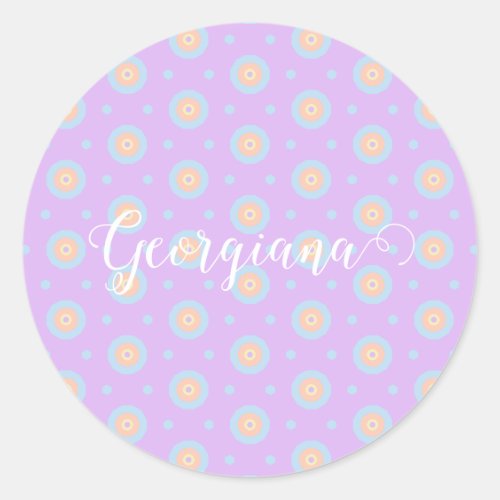 Custom Name Cute Pastel Rainbow Bullseyes Pattern Classic Round Sticker