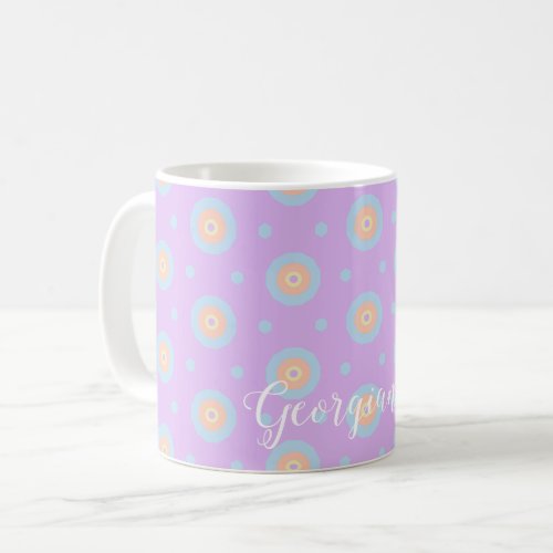 Custom Name Cute Pastel Rainbow Bullseyes Pattern Coffee Mug