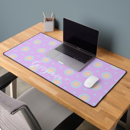 Custom Name Cute Pastel Rainbow Bullseyes Pattern Desk Mat