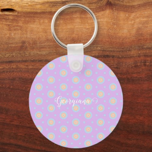 Custom Name Cute Pastel Rainbow Bullseyes Pattern Keychain