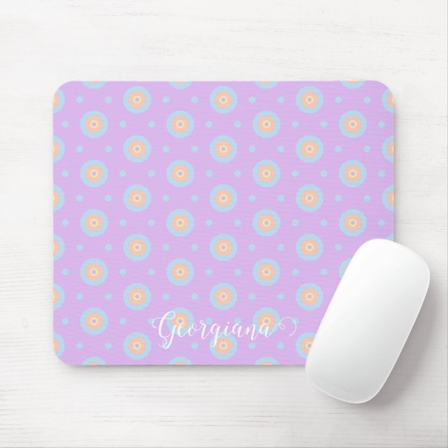 Custom Name Cute Pastel Rainbow Bullseyes Pattern Mouse Pad (With Mouse)