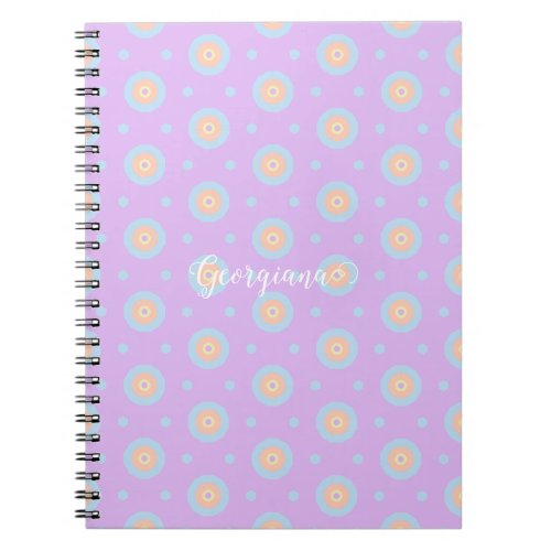 Custom Name Cute Pastel Rainbow Bullseyes Pattern Notebook