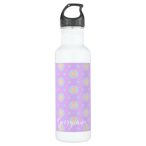 Custom Name Cute Pastel Rainbow Bullseyes Pattern Stainless Steel Water Bottle