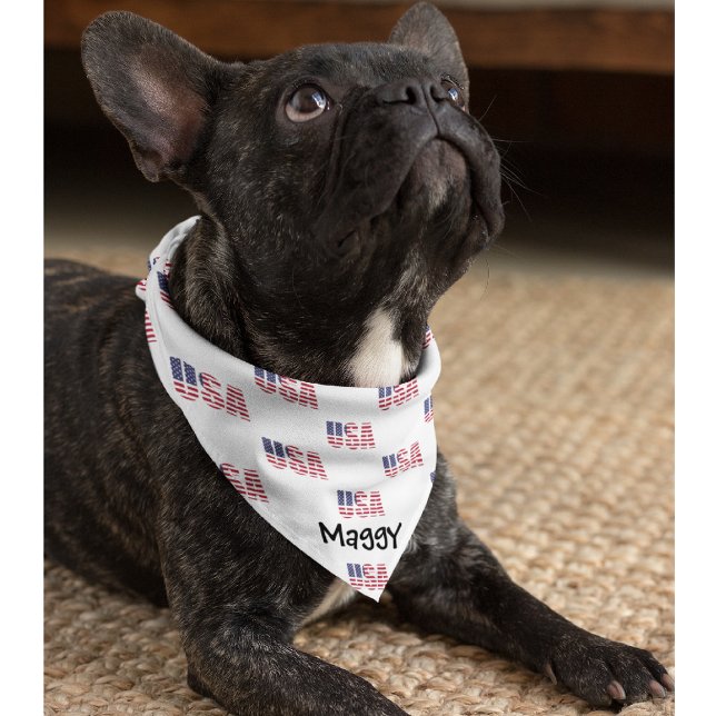 Custom Name Cute Patriotic USA Flag Dog Bandana (Creator Uploaded)