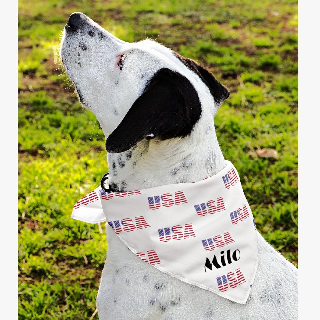 Custom Name Cute Patriotic USA Flag Dog Bandana (Creator Uploaded)