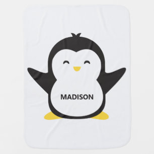 Custom name cute penguin baby blanket