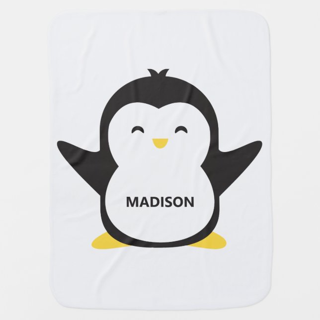 Custom name cute penguin baby blanket (Front)