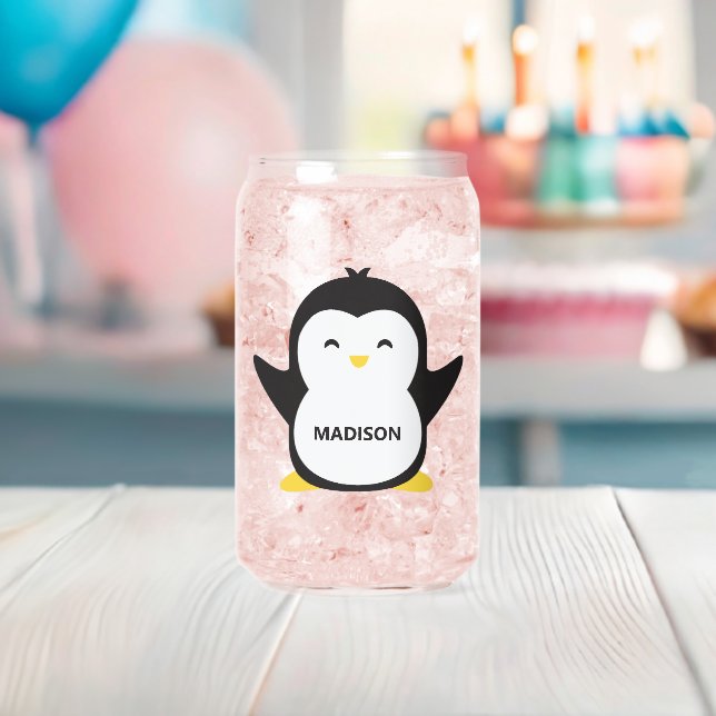 Custom name cute penguin can glass (Insitu (Baby Shower))