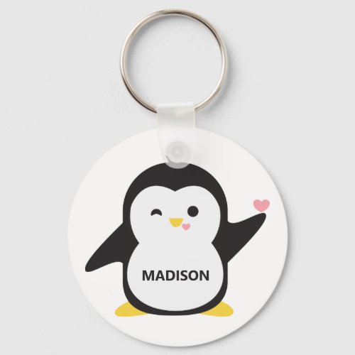 Custom name cute penguin keychain