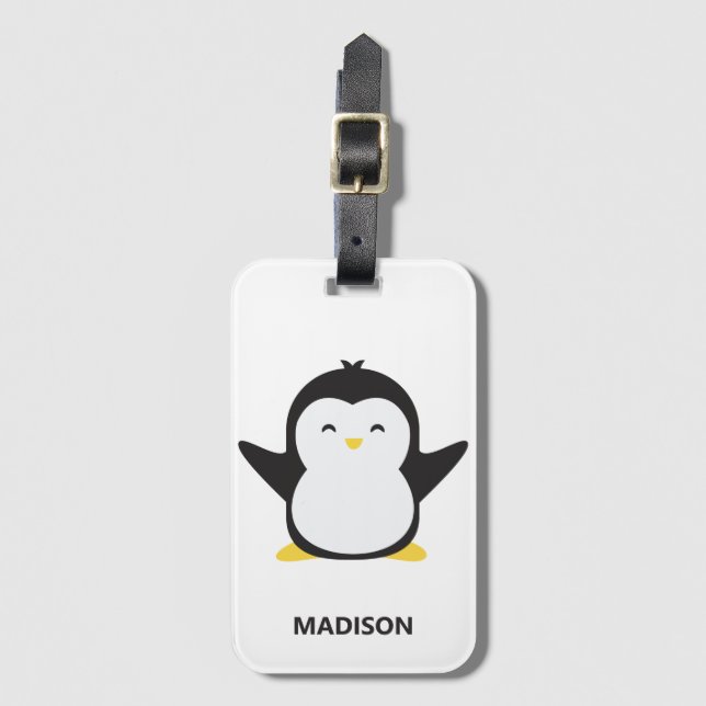 Custom name cute penguin luggage tag (Front Vertical)