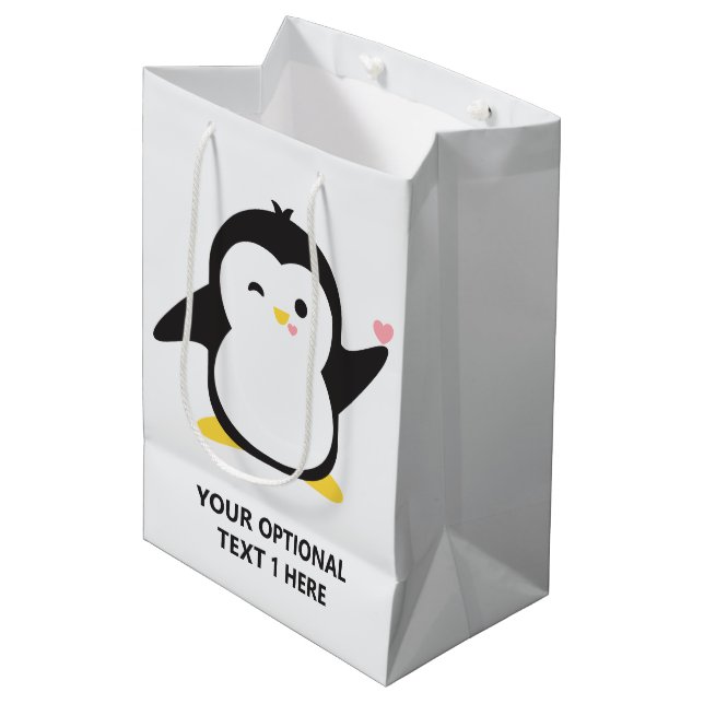 Custom name cute penguin medium gift bag (Front Angled)