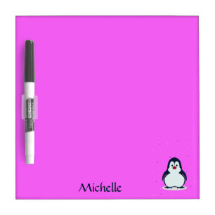 Custom name cute penguin on pink dry erase board