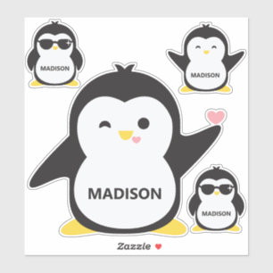 Custom Name Cute Penguin Stickers