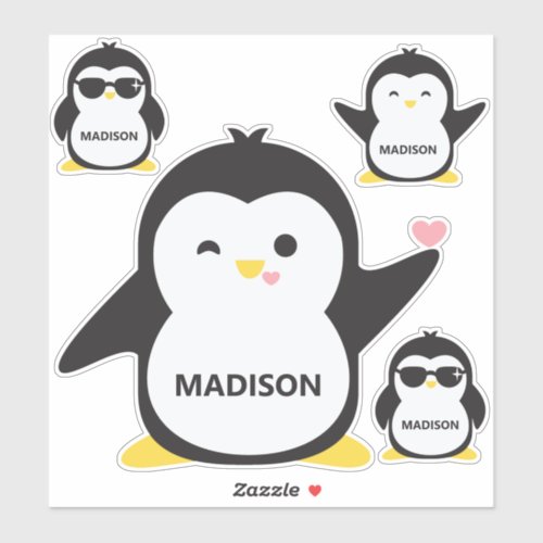 Custom Name Cute Penguin Stickers