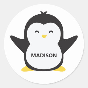 Custom name cute penguin stickers