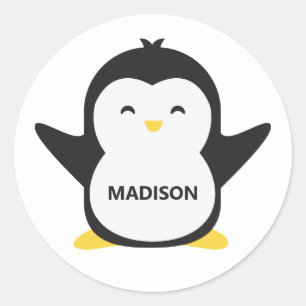 Custom name cute penguin stickers