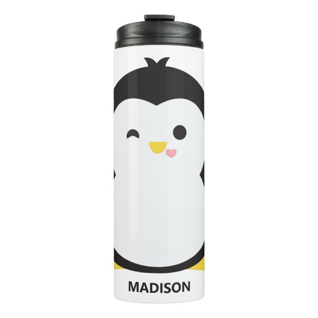 Custom name cute penguin thermal tumbler (Front)