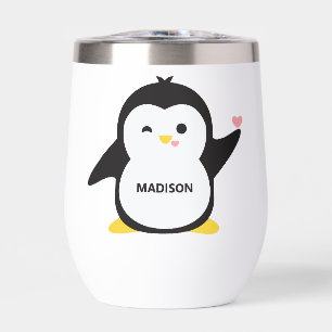 Custom name cute penguin thermal wine tumbler