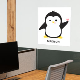 Custom name cute penguin wall decal 