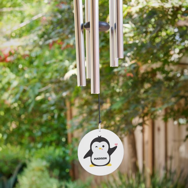 Custom Name Cute Penguin Wind Chime (Backyard)