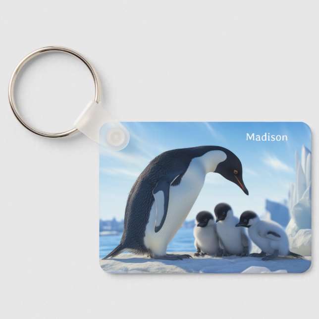Custom Name Cute Penguins Keychain (Back)