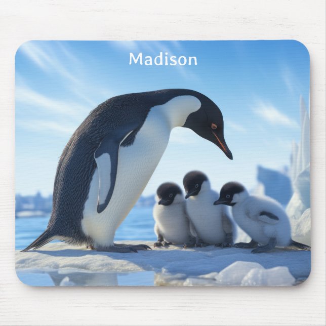 Custom Name Cute Penguins Mouse Pad (Front)