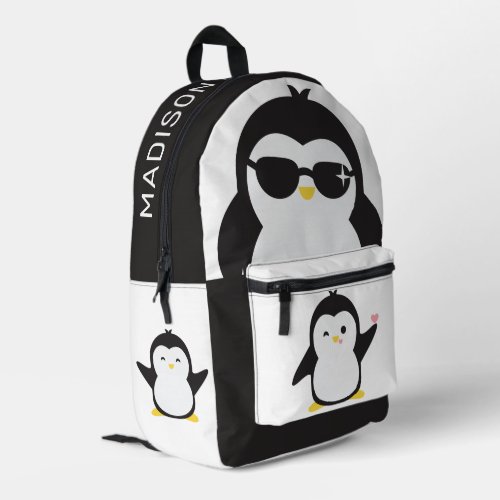 Custom name cute penguins printed backpack