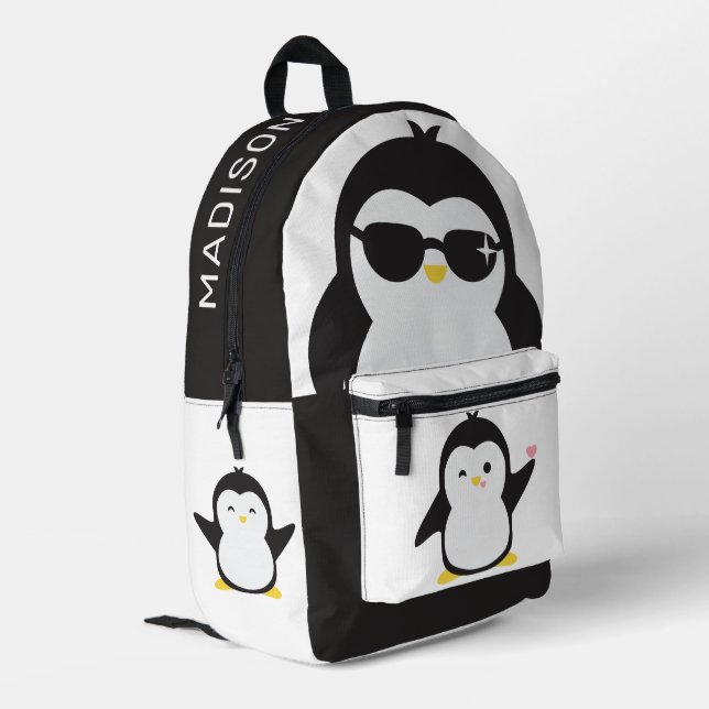 Custom name cute penguins printed backpack (Back Corner Left)