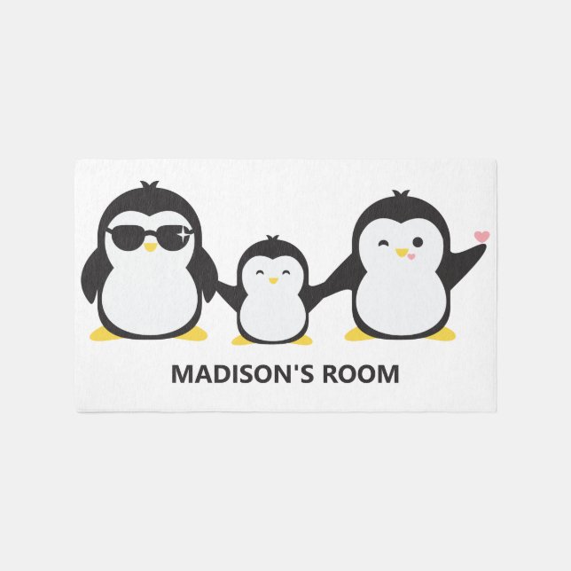 Custom Name Cute Penguins Rug (Front)