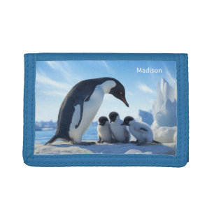 Custom Name Cute Penguins Trifold Wallet