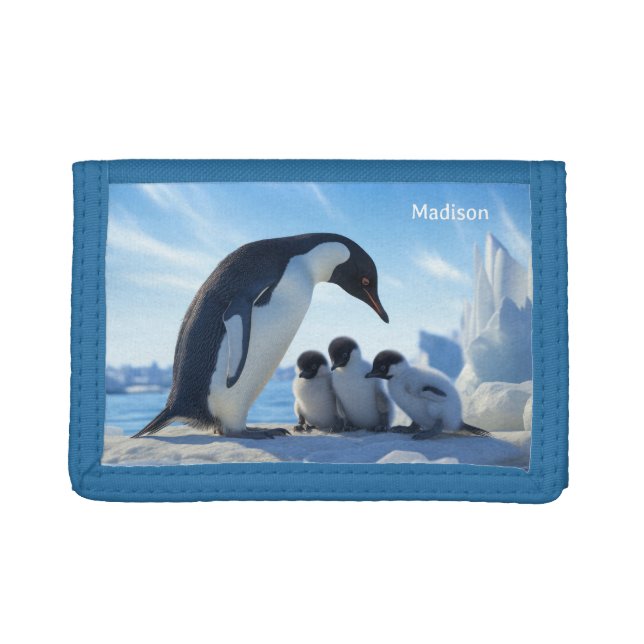 Custom Name Cute Penguins Trifold Wallet (Front)