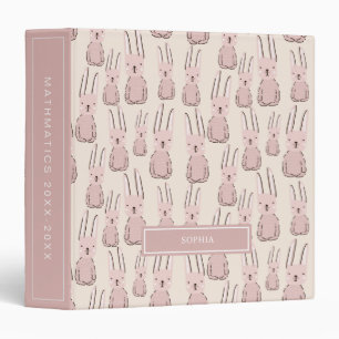 Custom Name Cute Pink Bunny Pattern School 3 Ring Binder