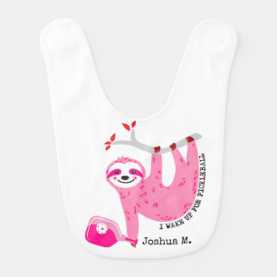 Custom name Cute Pink pickleball sloths 🦥 Baby Bib