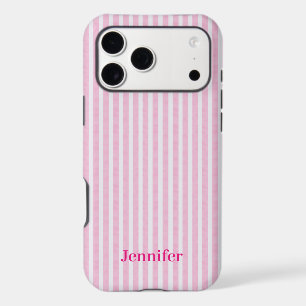 Custom Name Cute Pink Watercolor Striped iPhone 17 Pro Max Case