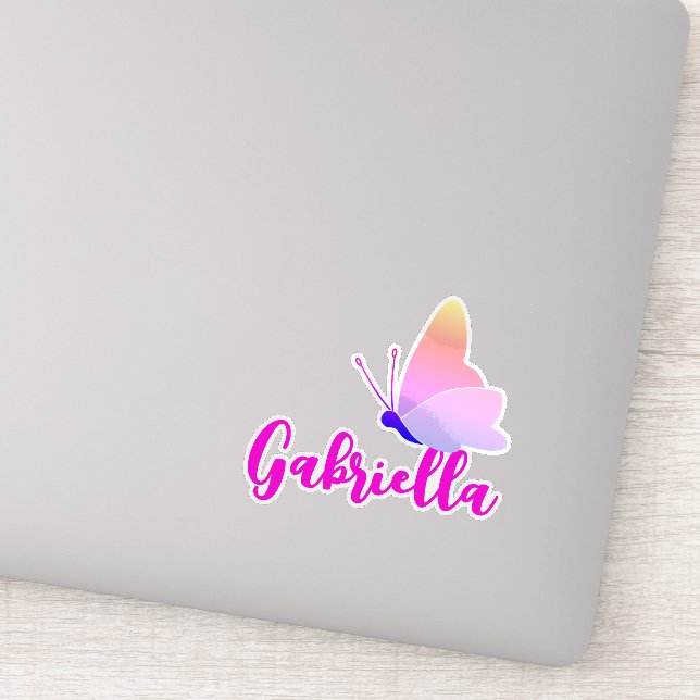 Custom Name Cute Rainbow Butterfly Graphic Sweet Sticker (Detail)