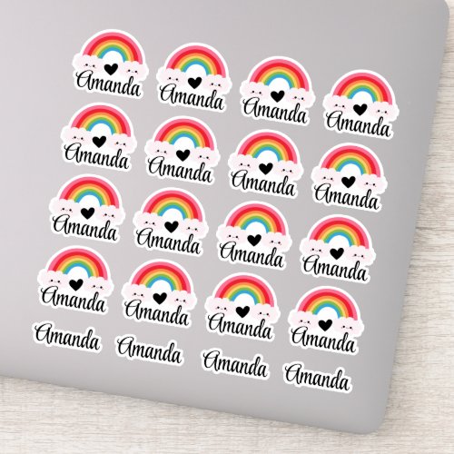 Custom Name Cute Rainbow Heart Sticker Pack