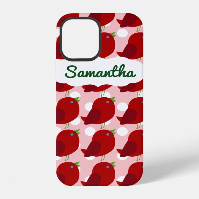 Custom Name Cute Red Bird iPhone 12Case Case (Back)