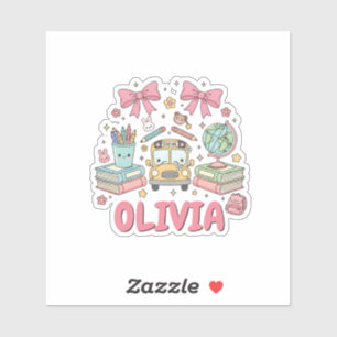 Custom Name Cute School Supplies Sticker