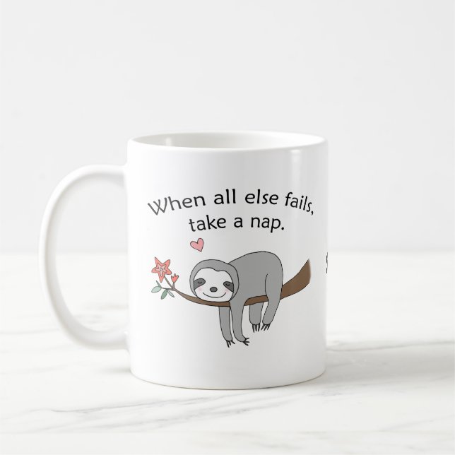 Custom Name Cute Sloth Funny Nap Quote Sloth Lover Coffee Mug (Left)
