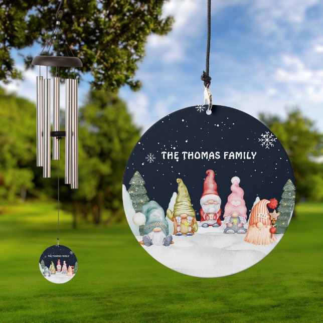 Custom Name Cute Snowflake Gnome Holiday Wind Chime (Outdoor)