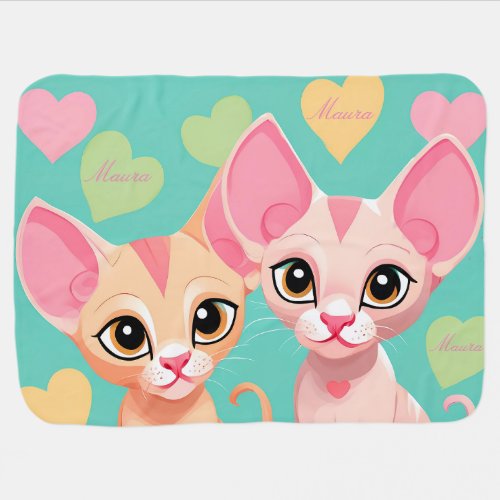 Custom Name Cute Sphynx Kittens Baby Blanket