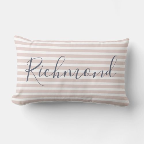 Custom Name Cute Stylish Pink  White Chic Stripes Lumbar Pillow