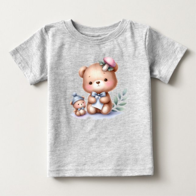 Custom Name Cute Teddy Bear Animal Art Baby T-Shirt (Front)
