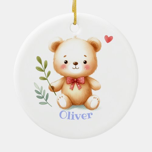 Custom Name Cute Teddy Bear Animal Art Ceramic Ornament