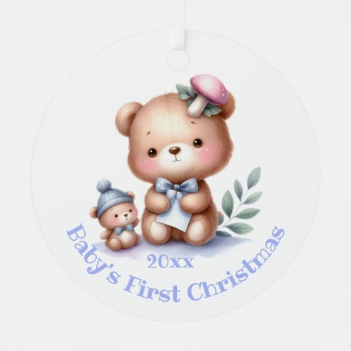 Custom Name Cute Teddy Bear Animal Art Metal Ornament