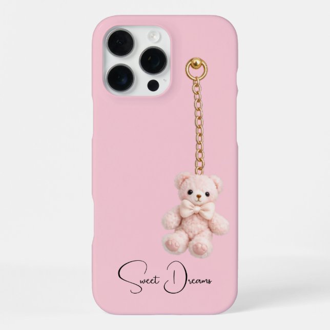 Custom Name Cute Teddy iPhone 16 Pro Max Case (Back)