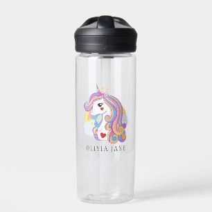 Custom Name Cute Unicorn Rainbow Water Bottle