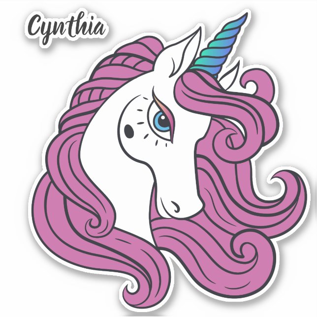 Custom name Cute Unicorn Sticker (Front)