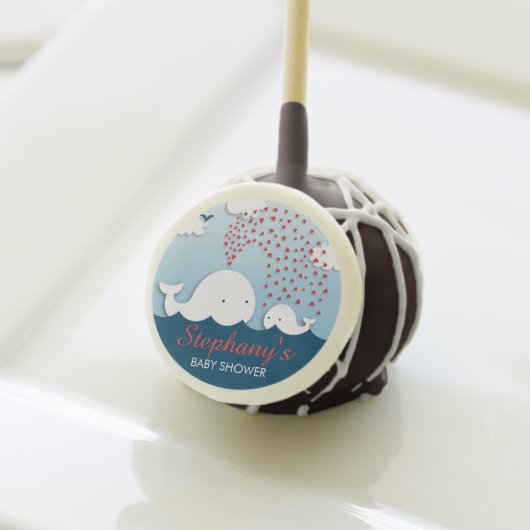 Custom Name Cute Whales Baby Shower Cake Pop (Front Insitu)